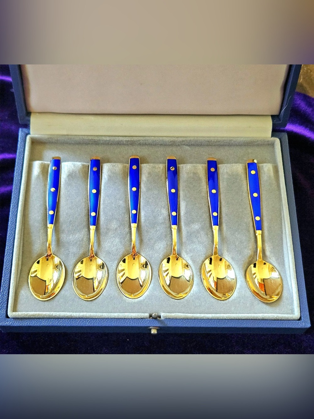 Tiffany & Co. Gold-Tone Sterling Tea Spoon Set with enamel